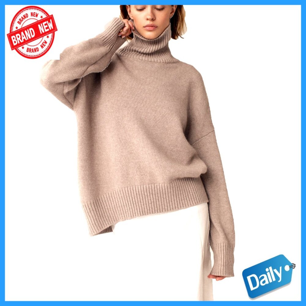 Chunky Knit Turtleneck Sweater Oversized Pullover Winter Warm Long Sleeve - Picture 6 of 6